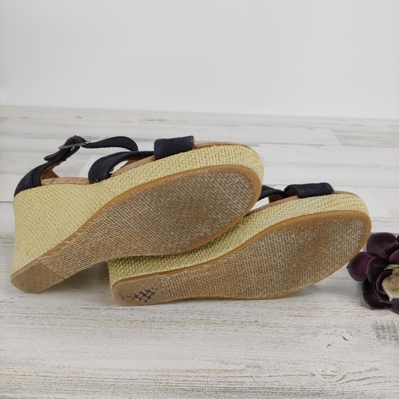 Toms Black Canvas Wedge Sandals Strappy - Picture 5 of 5